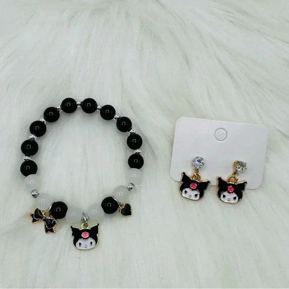 Kuromi Teen Size black  Beaded Bracelet and Earring Bundle - Picture 1 of 7